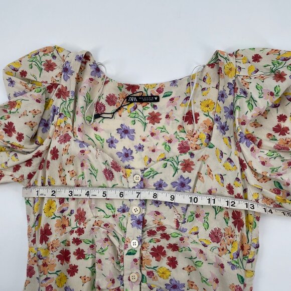 Zara Yellow Floral Cottagecore Puffed Sleeve Dress Womens Size Small Feminine - Picture 5 of 8